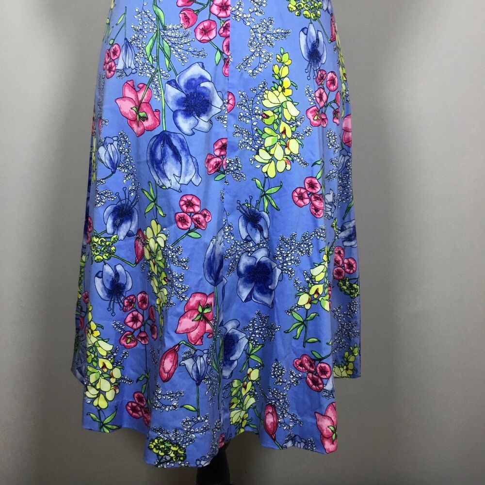 NWT Talbots fit ‘n flare 98% cotton dress light blue with floral 4P knee length - Picture 6 of 7